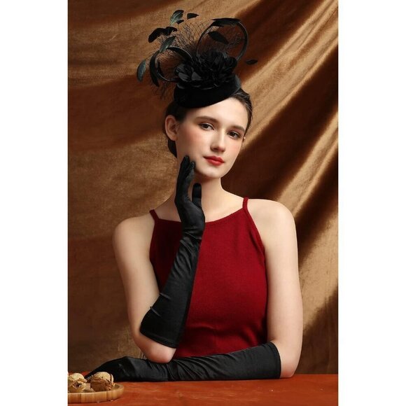 ? Latimoon Feather Headband Women Black Fascinators Derby Pillbox Cocktail Hats